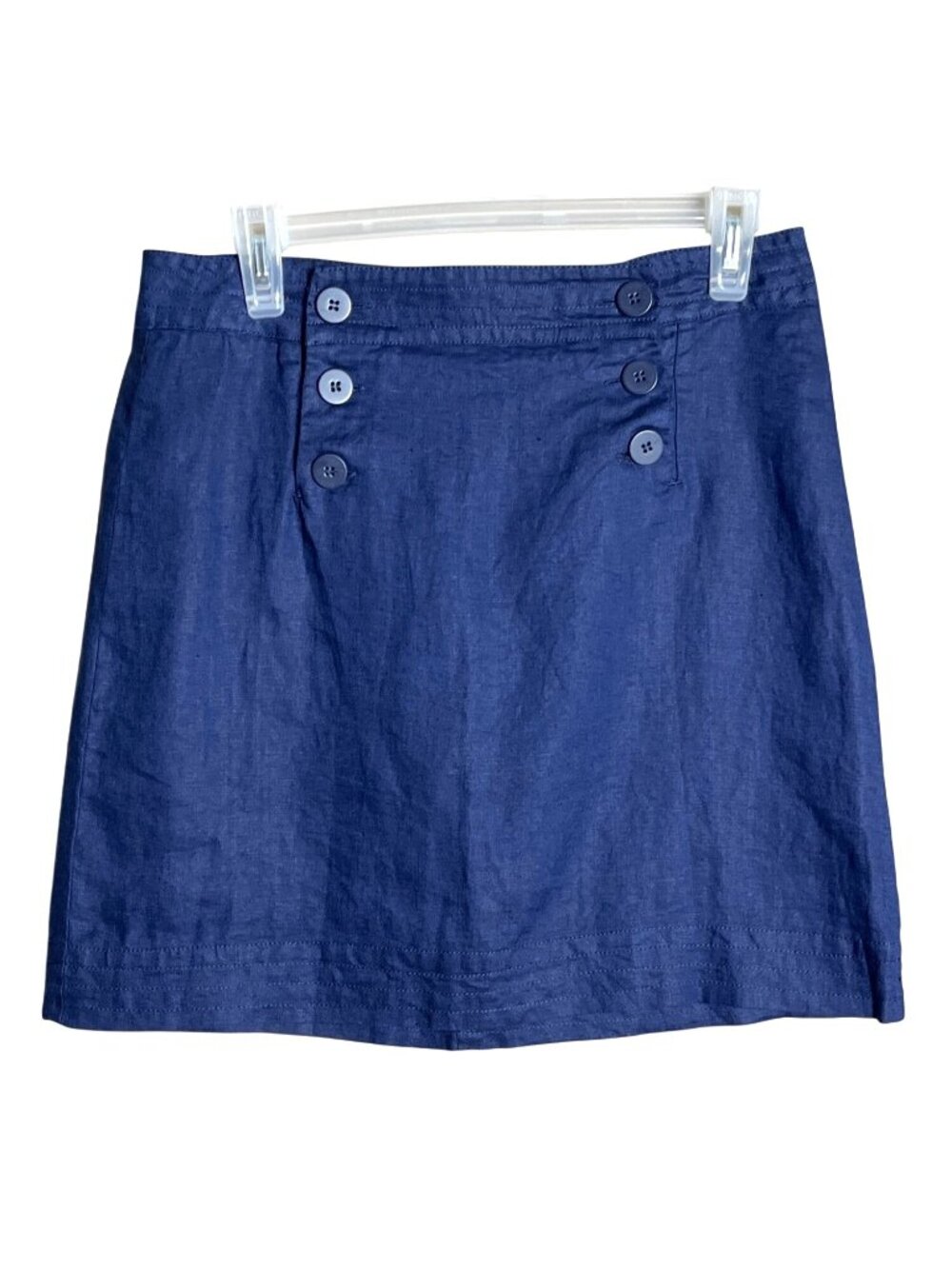 Navy Linen Mini Skirt Nautical Button Front A-line Minimalist Layers Basic Wom 4